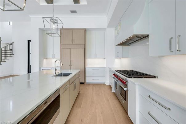 Interior, Kitchen, Pendant Lights, Stainless Steel Appliances, Wood Texture Flooring