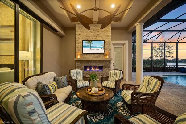 Fireplace, Glass Ceilings, Interior, Living room, Pool, Recessed Lighting, Stone Walls, Sun Room