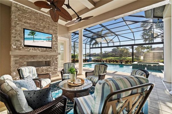 Fireplace, Glass Ceilings, Interior, Pool, Stone Walls, Sun Room