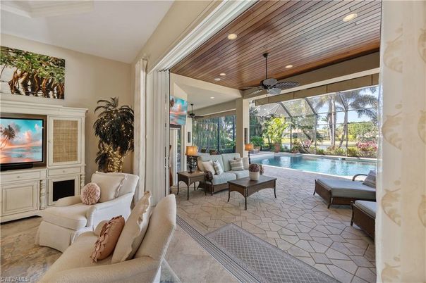 Interior, Living room, Pool, Recessed Lighting, Sun Room, Wooden Ceilings