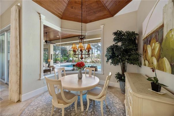 Chandelier, Dining room, Interior, Wooden Ceilings