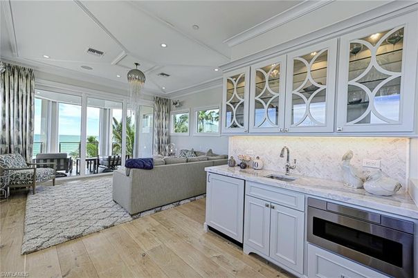 Chandelier, Interior, Kitchen, Living room, Recessed Lighting, Water, Wood Texture Flooring