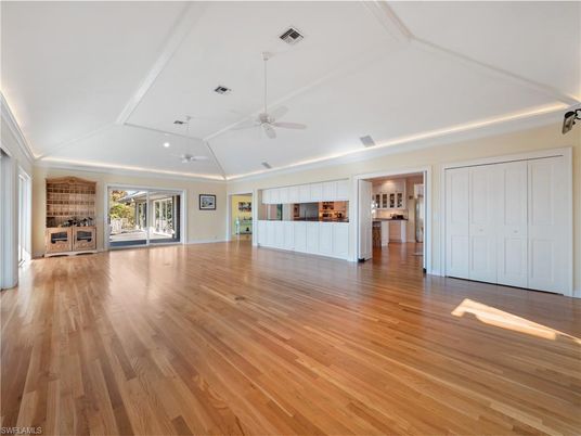 Empty room, Interior, Recessed Lighting, Wood Texture Flooring