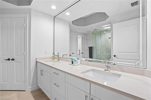 Bathroom, Dual Sink Vanities, Glass Shower, Interior, Recessed Lighting