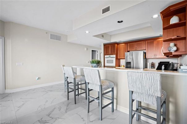 Interior, Kitchen, Marble, Recessed Lighting, Stainless Steel Appliances