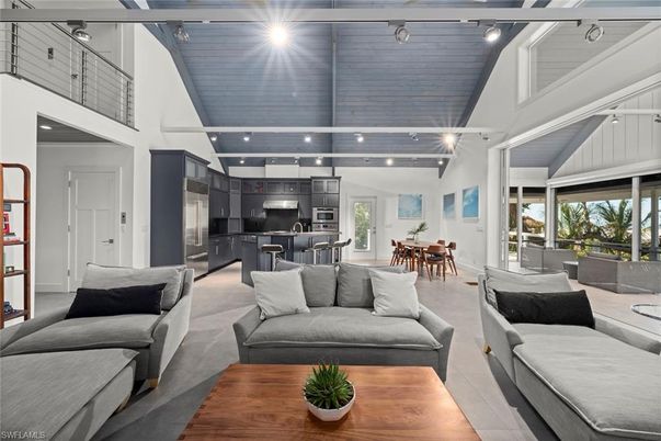 Dining room, Interior, Kitchen, Living room, Recessed Lighting, Stainless Steel Appliances, Wood Texture Flooring