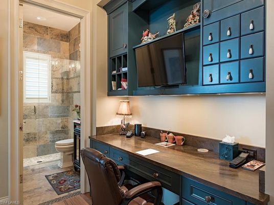 Bathroom, Glass Shower, Home Office, Interior, Wood Texture Flooring