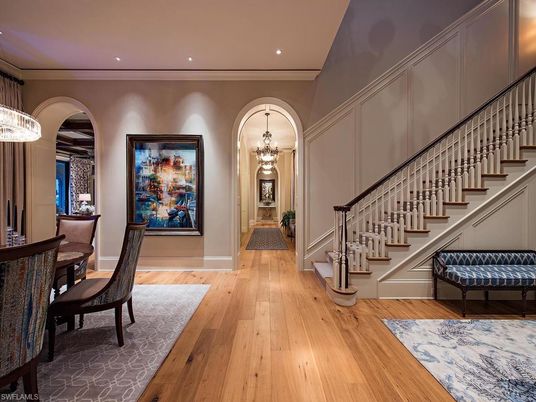 Chandelier, Dining room, Interior, Recessed Lighting, Wood Texture Flooring