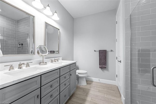 Bathroom, Dual Sink Vanities, Interior, Wood Texture Flooring