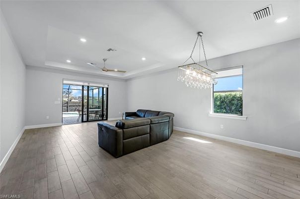 Chandelier, Interior, Recessed Lighting, Wood Texture Flooring