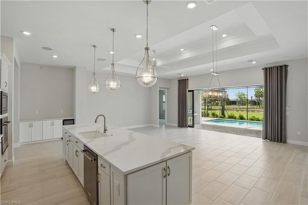 Chandelier, Interior, Kitchen, Pendant Lights, Recessed Lighting, Wood Texture Flooring