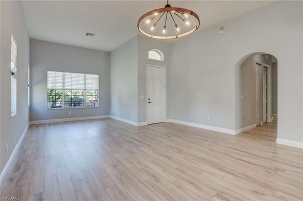 Empty room, Interior, Pendant Lights, Wood Texture Flooring