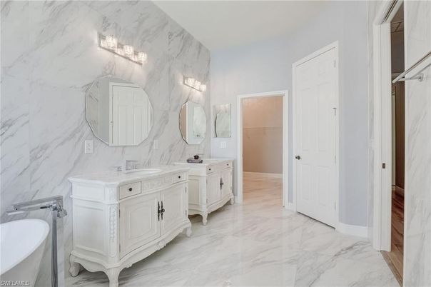 Bathroom, Dual Sink Vanities, Interior, Marble, Marble Walls