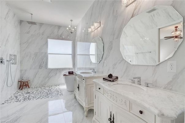 Bathroom, Dual Sink Vanities, Interior, Marble, Marble Walls