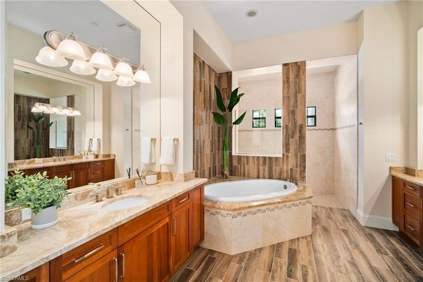 Bathroom, Dual Sink Vanities, Interior, Wood Texture Flooring
