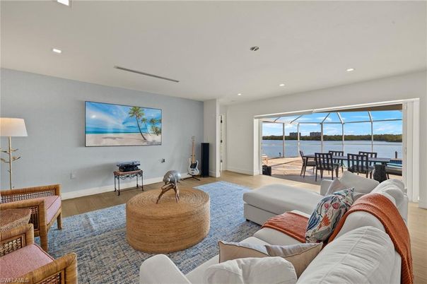 Interior, Living room, Recessed Lighting, Water, Wood Texture Flooring
