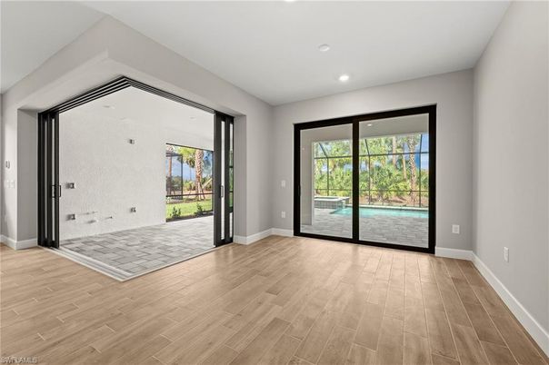 Empty room, Interior, Recessed Lighting, Wood Texture Flooring