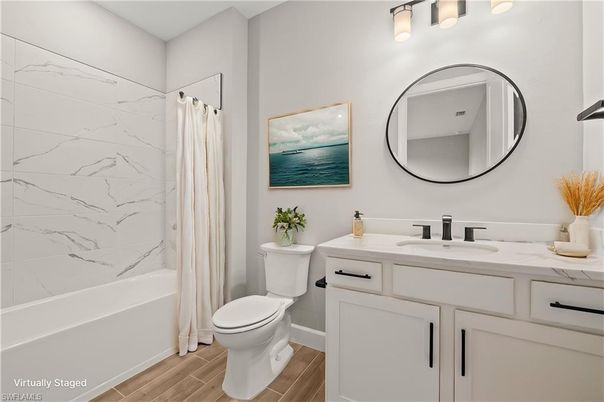 Bathroom, Interior, Marble Walls, Wood Texture Flooring