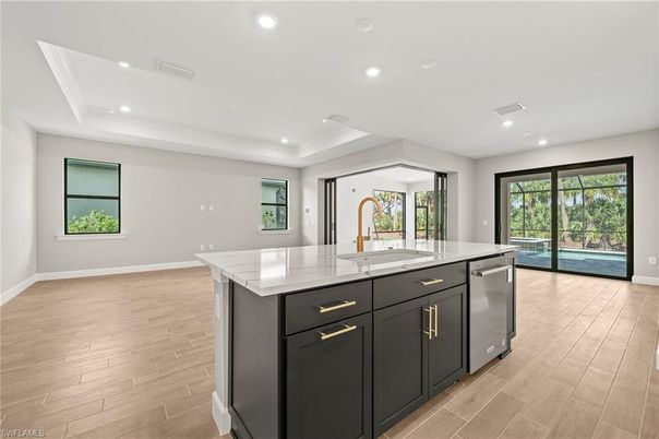 Interior, Kitchen, Recessed Lighting, Wood Texture Flooring