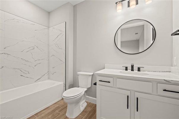 Bathroom, Interior, Marble Walls, Wood Texture Flooring