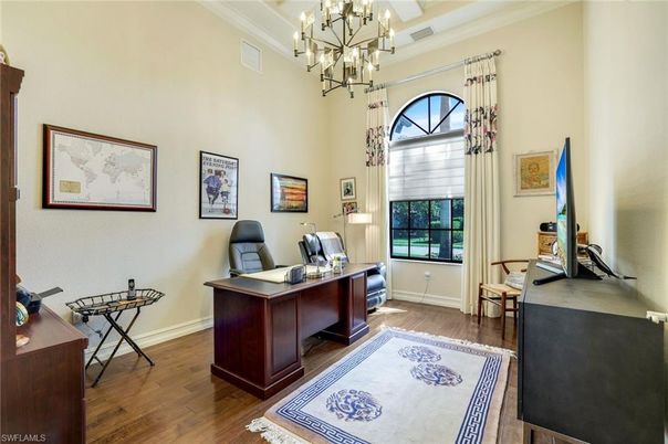 Chandelier, Home Office, Interior, Wood Texture Flooring