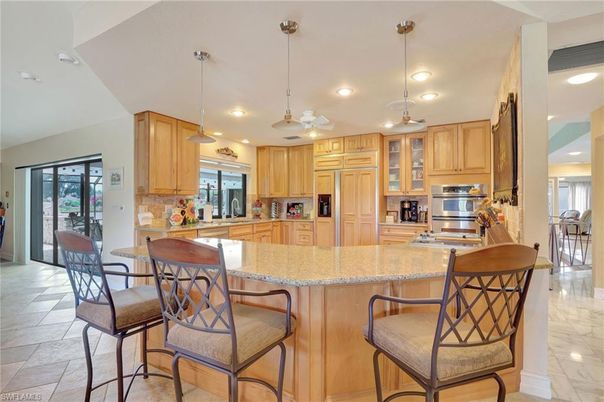 Interior, Kitchen, Marble, Pendant Lights, Recessed Lighting, Stainless Steel Appliances