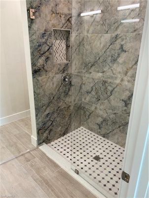 Bathroom, Interior, Marble Walls, Wood Texture Flooring