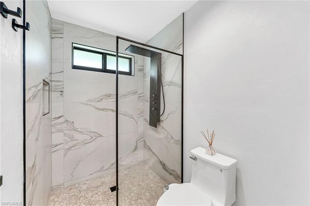 Bathroom, Glass Shower, Interior, Marble Walls