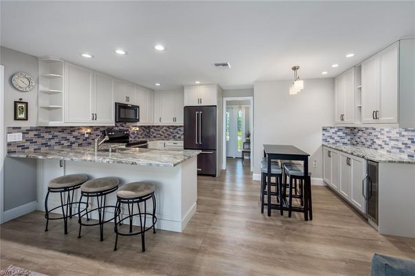 Interior, Kitchen, Pendant Lights, Recessed Lighting, Wood Texture Flooring