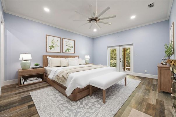 Bedroom, Interior, Recessed Lighting, Wood Texture Flooring