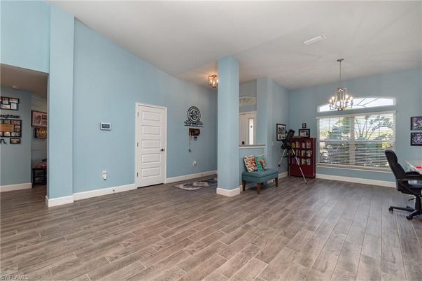 Chandelier, Home Office, Interior, Pendant Lights, Wood Texture Flooring