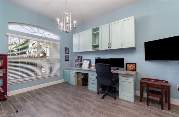 Chandelier, Home Office, Interior, Pendant Lights, Wood Texture Flooring