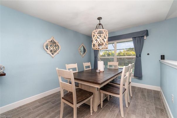 Dining room, Interior, Pendant Lights, Wood Texture Flooring