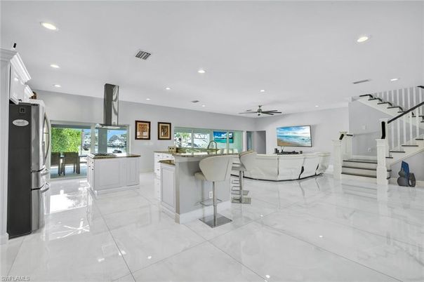 Interior, Kitchen, Living room, Marble, Recessed Lighting