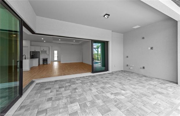 Empty room, Interior, Kitchen, Recessed Lighting, Wood Texture Flooring