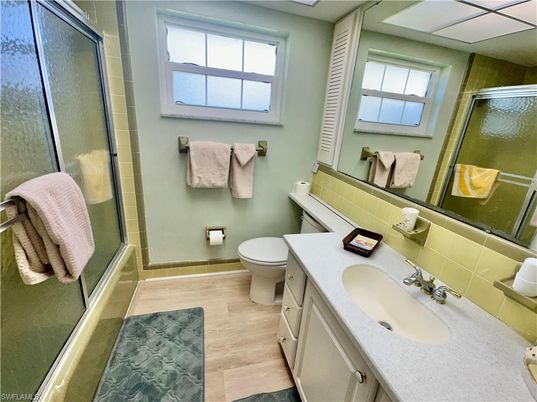 Bathroom, Glass Shower, Interior, Wood Texture Flooring
