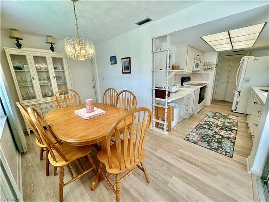 Dining room, Interior, Pendant Lights, Wood Texture Flooring