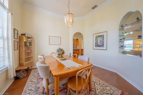 Dining room, Interior, Pendant Lights, Wood Texture Flooring