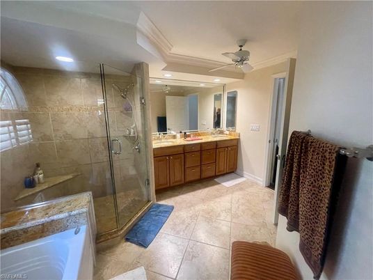Bathroom, Dual Sink Vanities, Glass Shower, Interior, Recessed Lighting