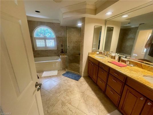 Bathroom, Dual Sink Vanities, Glass Shower, Interior, Recessed Lighting