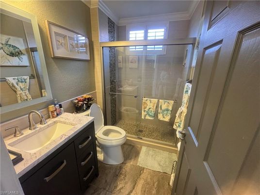 Bathroom, Glass Shower, Interior, Wood Texture Flooring