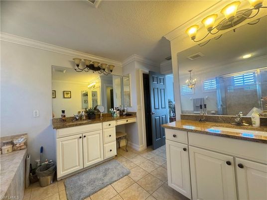 Bathroom, Chandelier, Dual Sink Vanities, Interior, Recessed Lighting
