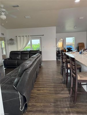 Dining room, Interior, Living room, Recessed Lighting, Wood Texture Flooring