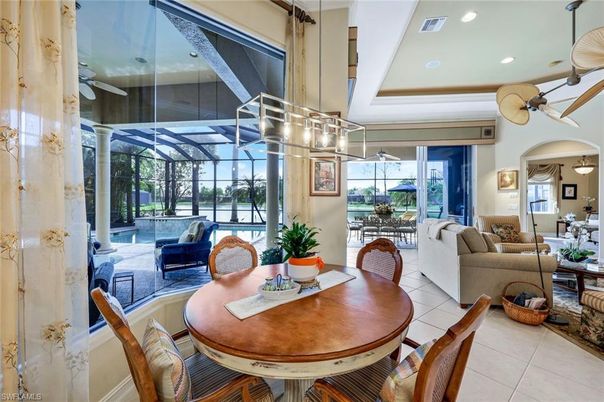 Dining room, Interior, Living room, Pendant Lights, Recessed Lighting, Sun Room