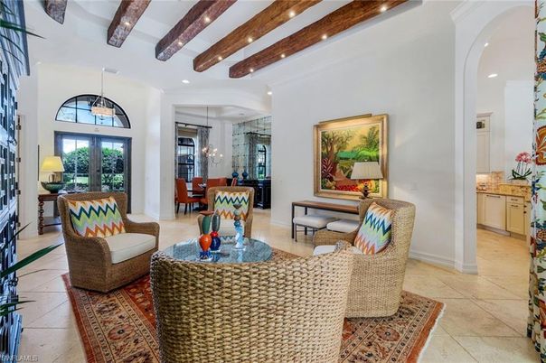 Chandelier, Dining room, Interior, Living room, Pendant Lights, Recessed Lighting, Wooden Beams