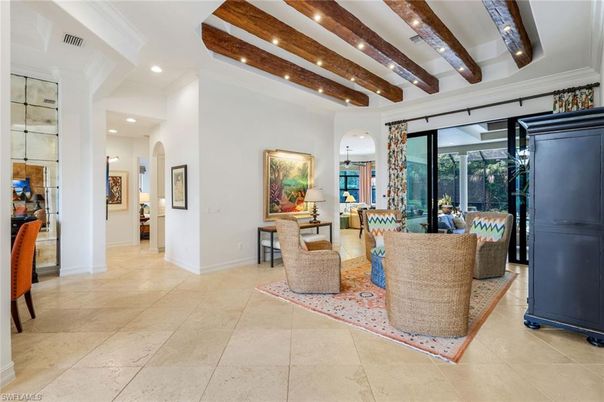 Interior, Living room, Recessed Lighting, Wooden Beams