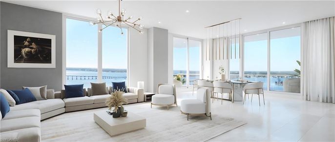 Dining room, Interior, Living room, Pendant Lights, Recessed Lighting, Water