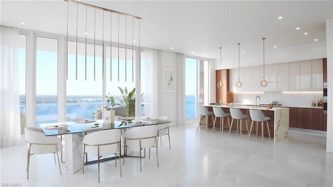 Dining room, Interior, Kitchen, Pendant Lights, Recessed Lighting, Water
