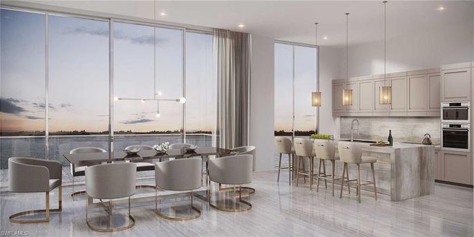 Dining room, Interior, Kitchen, Pendant Lights, Recessed Lighting, Stainless Steel Appliances, Water