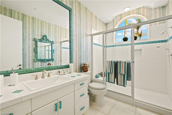 Bathroom, Glass Shower, Interior, Recessed Lighting, Tile Countertops